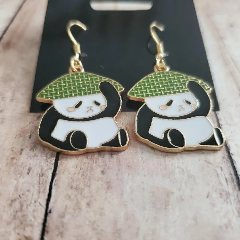 Gold Panda Earrings, Wildlife Jewelry